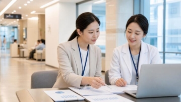 외국인환자 유치의료기관의 연간 실적자료를 점검하는 병원 행정 담당자들