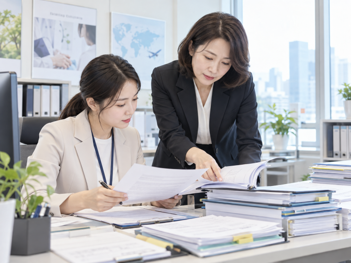 외국인환자 유치기관 등록서류를 검토하는 한국인 전문가
