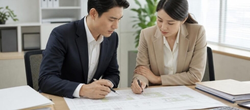 비영리법인 기본재산 매각 관련 서류와 재산 보충계획을 검토하는 한국의 행정 실무 현장