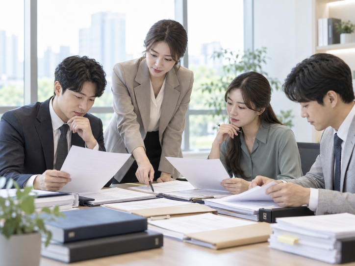 비영리민간단체 회칙 회원명부 총회회의록 사무소 자료를 검토하는 한국인 전문가