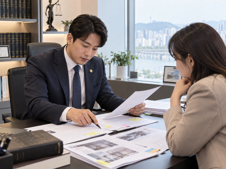내용증명 초안과 증거자료를 비교 검토하는 장면