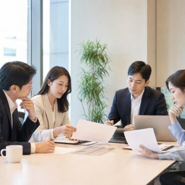 한국인 실무자들이 회의실에서 사단법인 정관과 목적사업을 검토하는 모습 한국인 실무자들이 회의실에서 사단법인 정관과 목적사업을 검토하는 모습