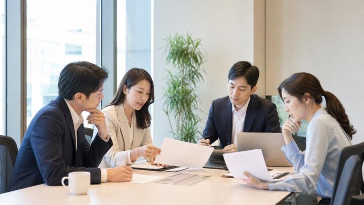 한국인 실무자들이 회의실에서 사단법인 정관과 목적사업을 검토하는 모습
